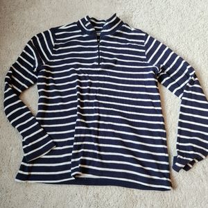 Large LL Bean quarter zip thin navy/white striped sweater